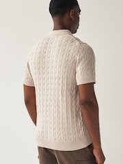 Lyle & Scott Natural Cable Knitted Polo Shirt - Image 2 of 3
