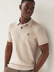 Lyle & Scott Natural Cable Knitted Polo Shirt - Image 3 of 3
