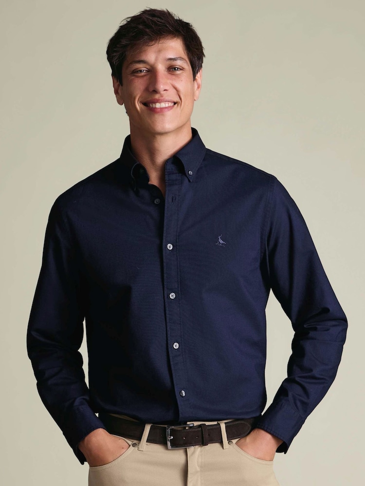Charles Tyrwhitt Blue Button-down Stretch Washed Oxford Slim Fit Shirt - Image 1 of 6