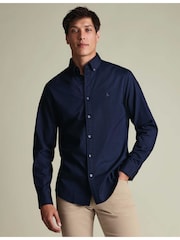Charles Tyrwhitt Blue Button-down Stretch Washed Oxford Slim Fit Shirt - Image 2 of 6