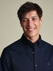 Charles Tyrwhitt Blue Button-down Stretch Washed Oxford Slim Fit Shirt - Image 3 of 6
