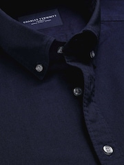 Charles Tyrwhitt Blue Button-down Stretch Washed Oxford Slim Fit Shirt - Image 5 of 6