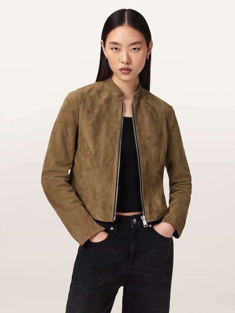 AllSaints Brown Sadler Suede Jacket - Image 1 of 7