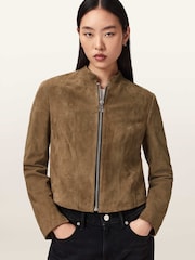 AllSaints Brown Sadler Suede Jacket - Image 3 of 7