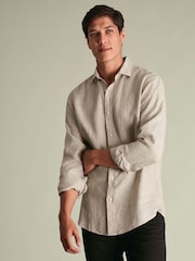 Charles Tyrwhitt Natural Plain Pure Linen Long Sleeve Shirt - Image 3 of 9