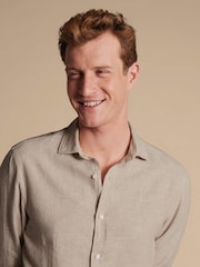 Charles Tyrwhitt Natural Plain Pure Linen Long Sleeve Shirt - Image 4 of 9