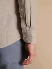 Charles Tyrwhitt Natural Plain Pure Linen Long Sleeve Shirt - Image 6 of 9