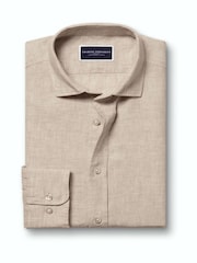Charles Tyrwhitt Natural Plain Pure Linen Long Sleeve Shirt - Image 7 of 9