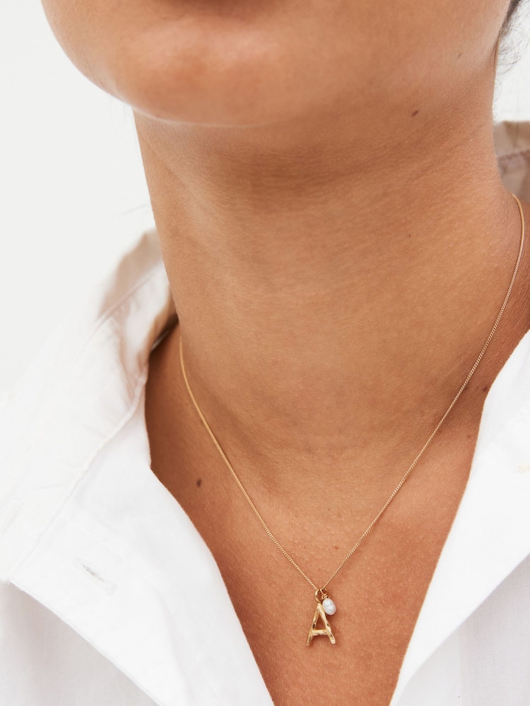 Sterling Silver Gold Plated Initial Necklace With Fresh Water Pearl - Image 1 of 12