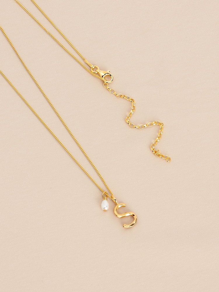 Sterling Silver Gold Plated Initial Necklace With Fresh Water Pearl - Image 12 of 12