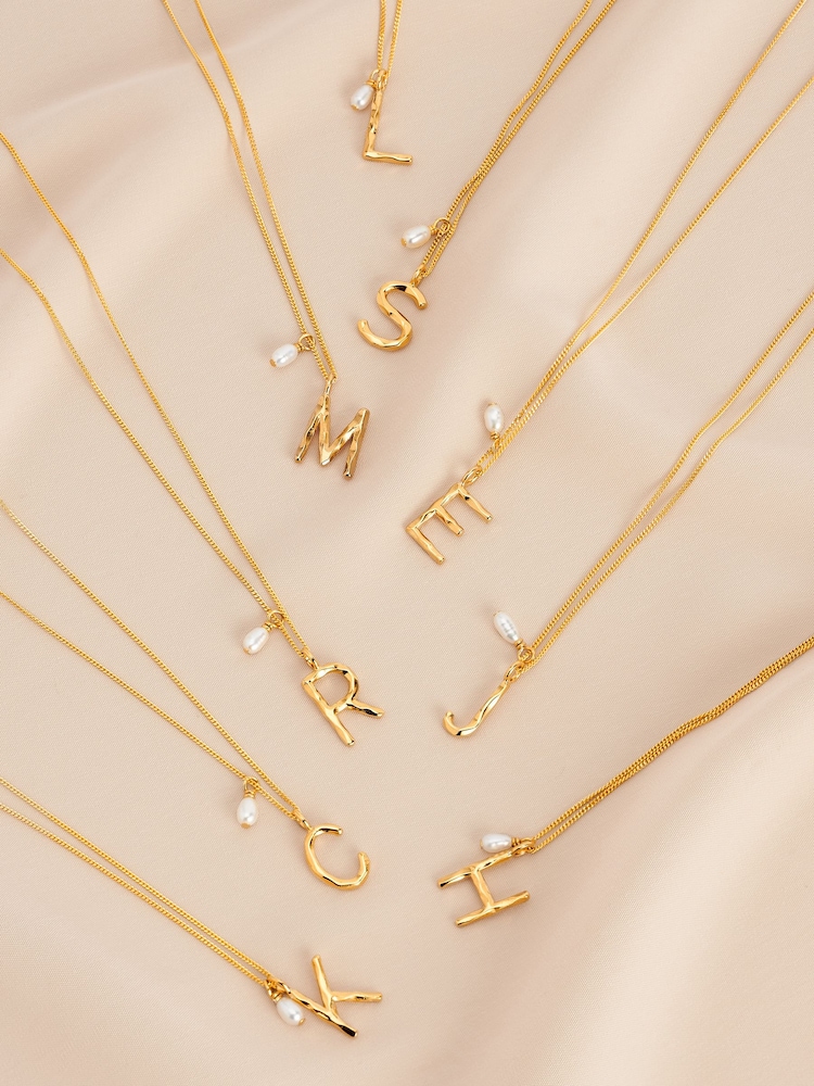 Sterling Silver Gold Plated Initial Necklace With Fresh Water Pearl - Image 2 of 12
