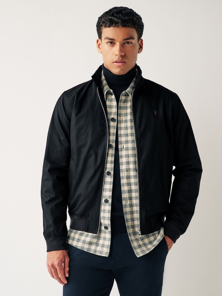 Black Shower Resistant Check Lining Harrington Jacket - Image 1 of 13