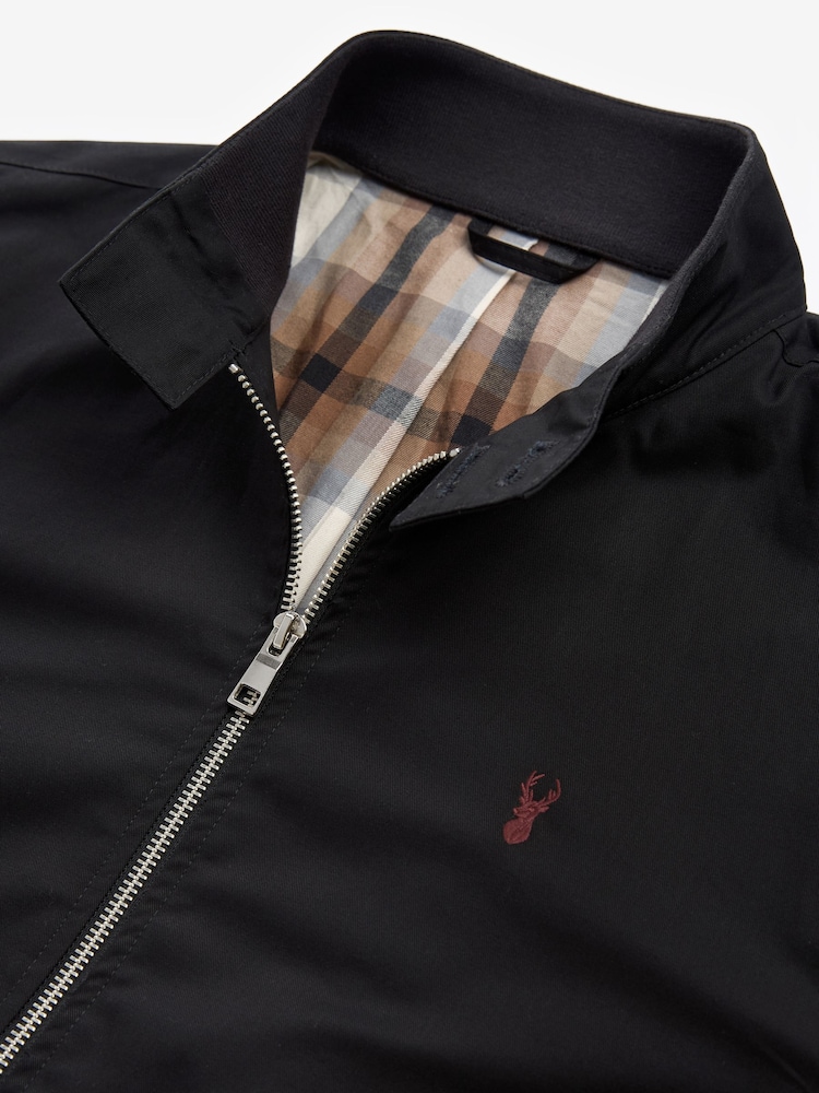 Black Shower Resistant Check Lining Harrington Jacket - Image 10 of 13