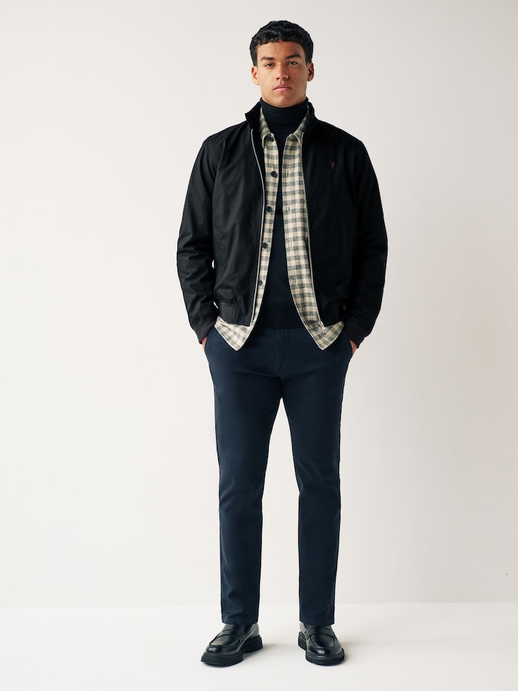 Black Shower Resistant Check Lining Harrington Jacket - Image 2 of 13