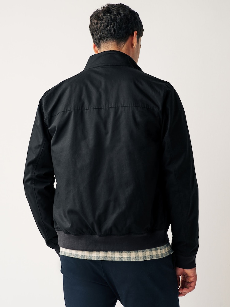 Black Shower Resistant Check Lining Harrington Jacket - Image 3 of 13