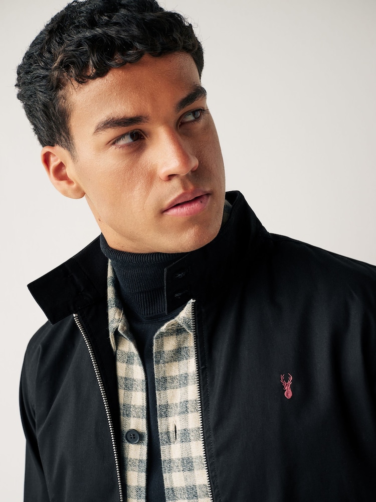 Black Shower Resistant Check Lining Harrington Jacket - Image 5 of 13