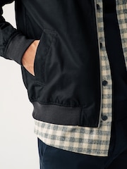 Black Shower Resistant Check Lining Harrington Jacket - Image 6 of 13