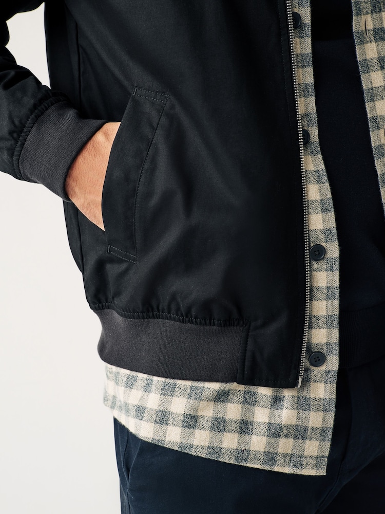 Black Shower Resistant Check Lining Harrington Jacket - Image 6 of 13