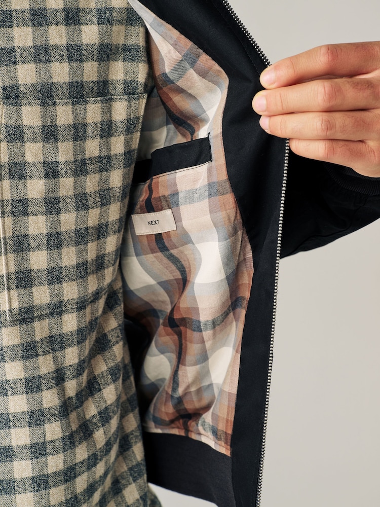 Black Shower Resistant Check Lining Harrington Jacket - Image 7 of 13
