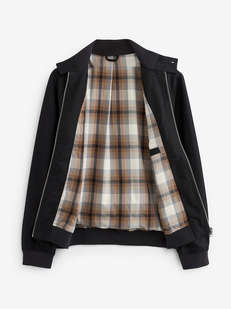 Black Shower Resistant Check Lining Harrington Jacket - Image 8 of 13
