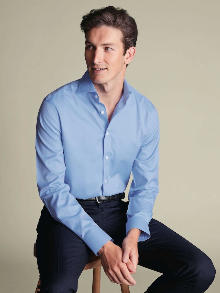 Zils - Charles Tyrwhitt negludināms tvīla izgriezuma klasiska piegriezuma krekls - Attēls 1 no 6