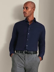 Charles Tyrwhitt Navy Blue Non-Iron Twill Cutaway Extra Slim Fit Shirt - Image 1 of 7