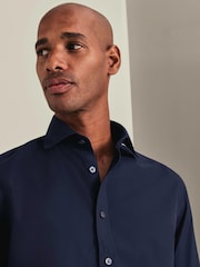 Charles Tyrwhitt Navy Blue Non-Iron Twill Cutaway Extra Slim Fit Shirt - Image 2 of 7