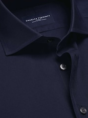 Charles Tyrwhitt Navy Blue Non-Iron Twill Cutaway Extra Slim Fit Shirt - Image 7 of 7