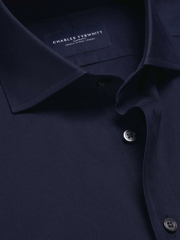 Charles Tyrwhitt Navy Blue Non-Iron Twill Cutaway Extra Slim Fit Shirt - Image 7 of 7