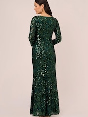 Adrianna Papell Green Sequin Lace Long Gown - Image 2 of 7