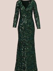 Adrianna Papell Green Sequin Lace Long Gown - Image 6 of 7
