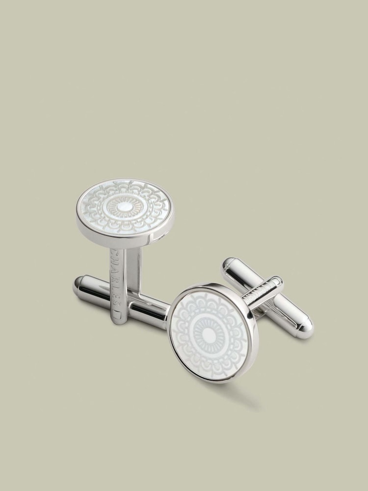 Charles Tyrwhitt Grey Mother of Pearl Patterned Cufflink - Image 1 of 2