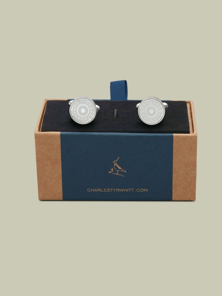 Charles Tyrwhitt Grey Mother of Pearl Patterned Cufflink - Image 2 of 2