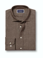 Charles Tyrwhitt Brown Plain Pure Linen Shorts Sleeve Shirt - Image 5 of 7