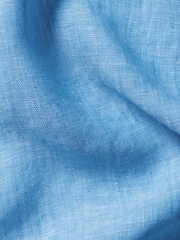 Charles Tyrwhitt Ocean Blue Plain Pure Linen Shorts Sleeve Shirt - Image 7 of 7