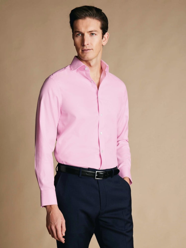 Charles Tyrwhitt Pink Non-Iron Twill Classic Fit Shirt - Image 2 of 9