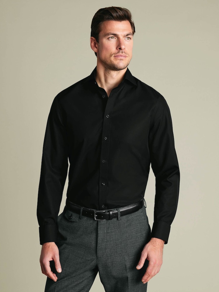 Charles Tyrwhitt Black Non-Iron Stretch Poplin Classic Fit Shirt - Image 1 of 4 Charles Tyrwhitt Black Non-Iron Stretch Poplin Classic Fit Shirt - Image 1 of 4