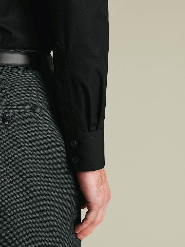 Charles Tyrwhitt Black Non-Iron Stretch Poplin Classic Fit Shirt - Image 4 of 4 Charles Tyrwhitt Black Non-Iron Stretch Poplin Classic Fit Shirt - Image 4 of 4