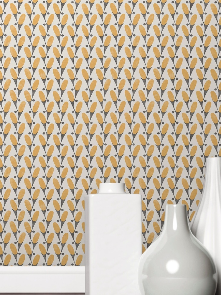Urban Walls Ochre Yellow Exclusive To Next Floral Geo Wallpaper - Image 2 of 3