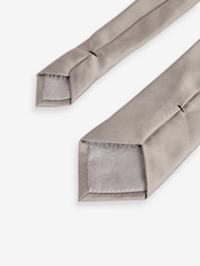 Neutral Brown Satin Tie And Pocket Square Set - Image 3 of 5