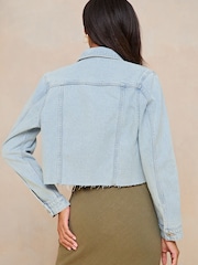 Lipsy Light Blue Raw Hem Crop Denim Jacket - Image 2 of 4