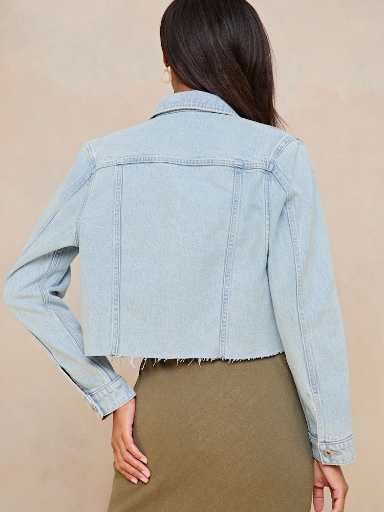 Lipsy Light Blue Raw Hem Crop Denim Jacket - Image 2 of 4