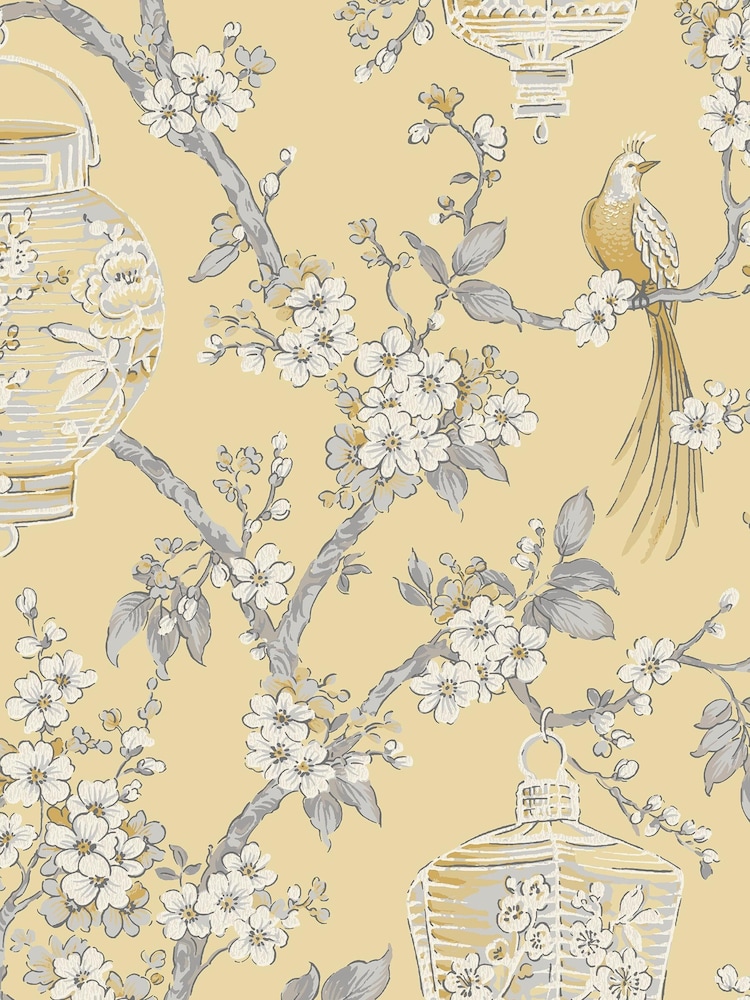 Vymura London Yellow Exclusive To Next Japanese Chinoise Floral Wallpaper - Image 2 of 2 Vymura London Yellow Exclusive To Next Japanese Chinoise Floral Wallpaper - Image 2 of 2
