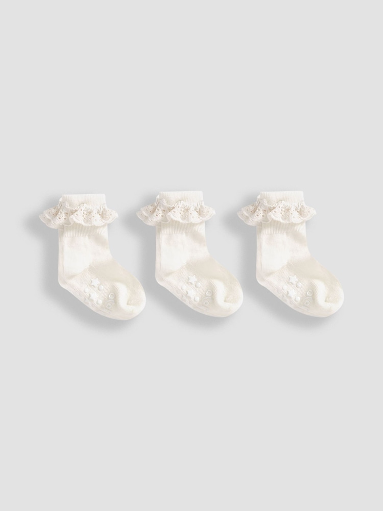 JoJo Maman Bébé Cream 3-Pack Frilly Socks - Image 1 of 3
