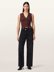 AllSaints Brown Cruz White Ribbed Knitted Waistcoat - Image 3 of 7