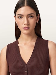 AllSaints Brown Cruz White Ribbed Knitted Waistcoat - Image 4 of 7