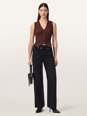 AllSaints Brown Cruz White Ribbed Knitted Waistcoat - Image 6 of 7