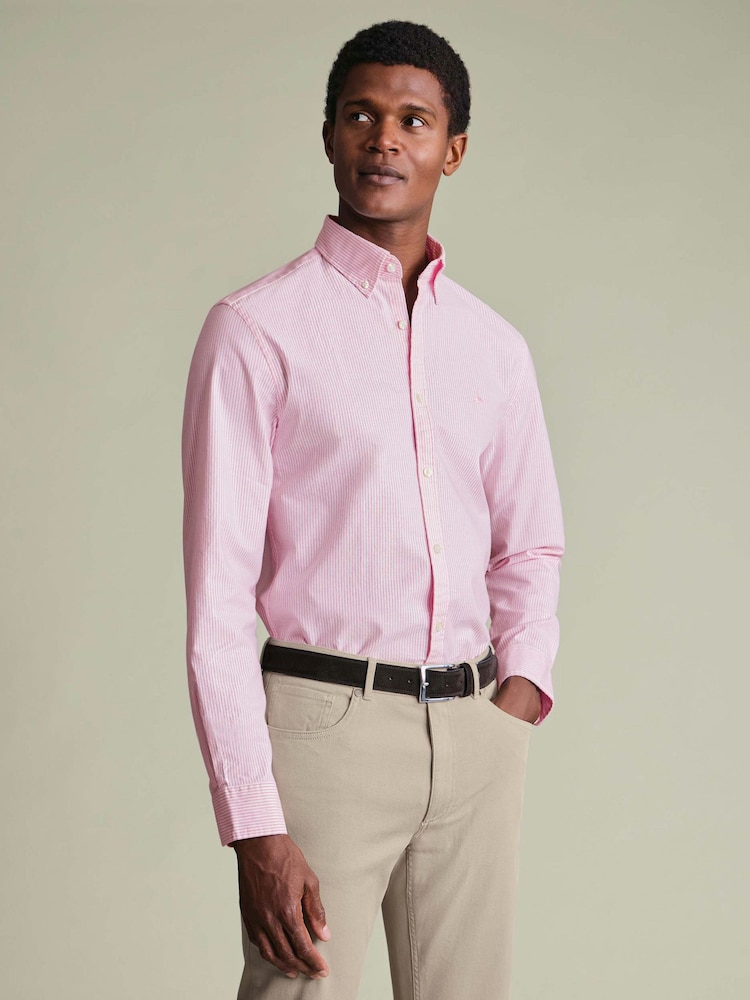 Rozā - Charles Tyrwhitt pogājams, elastīgs, mazgāts, klasiska piegriezuma Oxford krekls - Attēls 1 no 5