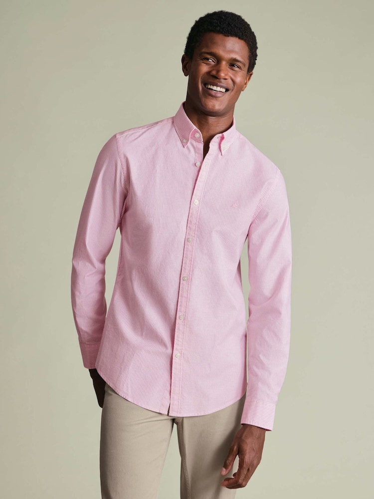 Rozā - Charles Tyrwhitt pogājams, elastīgs, mazgāts, klasiska piegriezuma Oxford krekls - Attēls 2 no 5