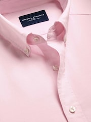 Charles Tyrwhitt Pink Regular Fit Plain Button-Down Stretch Washed Oxford Shirt - Image 5 of 6